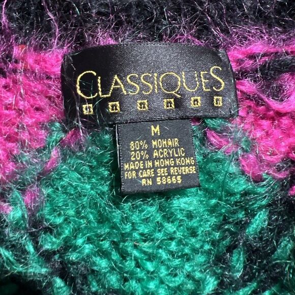 Vintage Classiques Mohair Acrylic Fuzzy Colorful Cardigan Sweater 80s Sz M - Picture 2 of 13